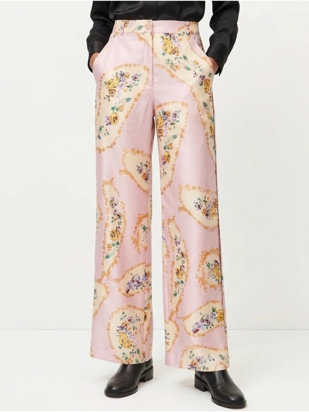 NWT Tory Burch Silk Cargo Pant in Pink Porcelain Floral Wide Leg Pants 4